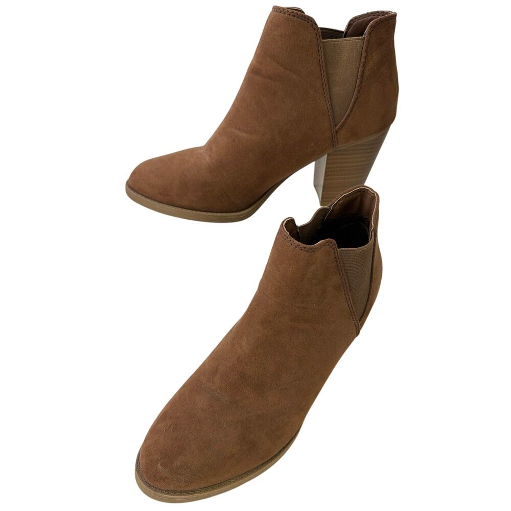 Serra Women Brown Faux Suede Side Elastic Panels Chunky Block Heel Ankle Boots 9